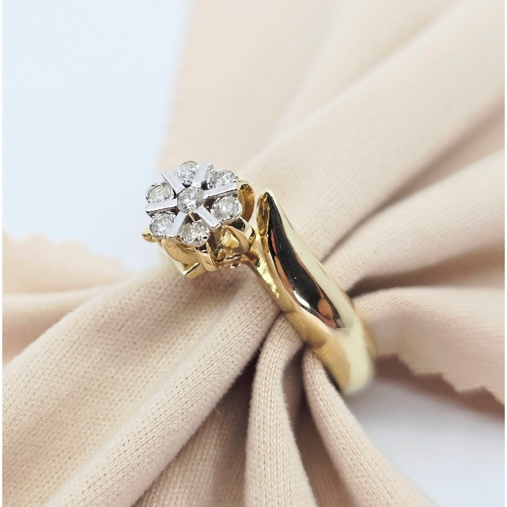 Unique 14k Solid Two Tone Multi Color Gold Round Shaped Diamond Ring  Size 725